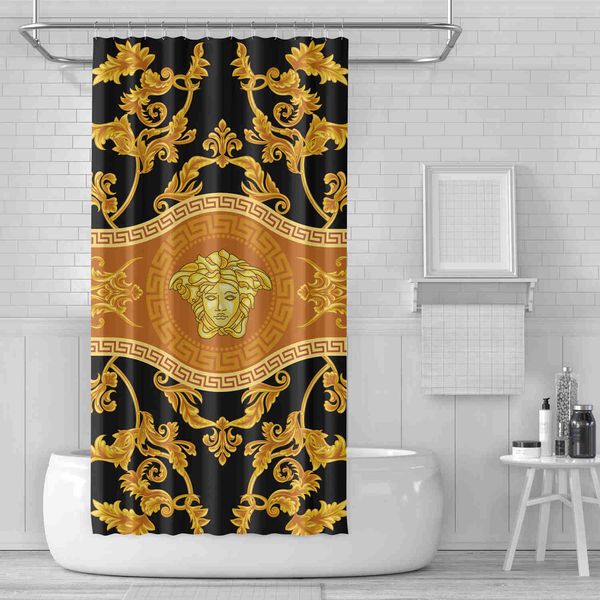 

fashion logo printing bathroom decor shower curtain with 12 hooks
