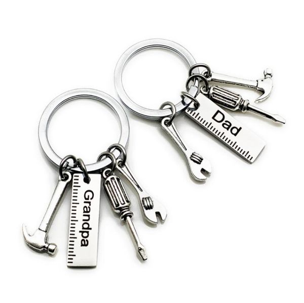 

1set grandpa dad work tools stain steel tags key chain for men father's day gifts fashion jewelry gift, Silver