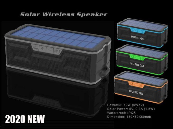 2021 Solar Bluetooth Speaker, Portátil Bluetooths Supwoofer Estéreo, IPX5 Waterproof Wireless, Adequado para Indoor e Outdoor