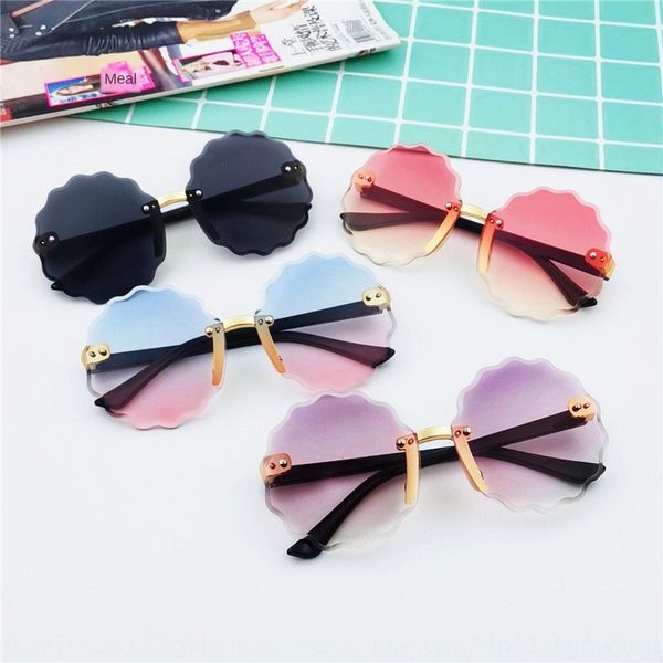

children's new lace sun fashion frameless trimming ocean sunglasses wave lace children's sun glasses, Blue