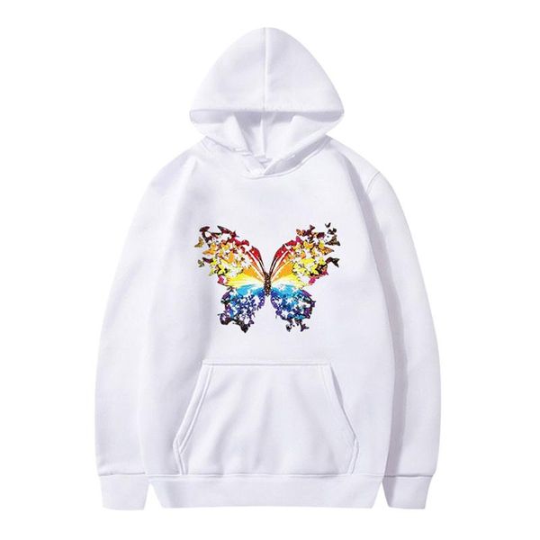 

women autumn spring women's butterfly printed long-sleeved hooded sweatshirt women outdoor sports exercise pullover #z, White;black
