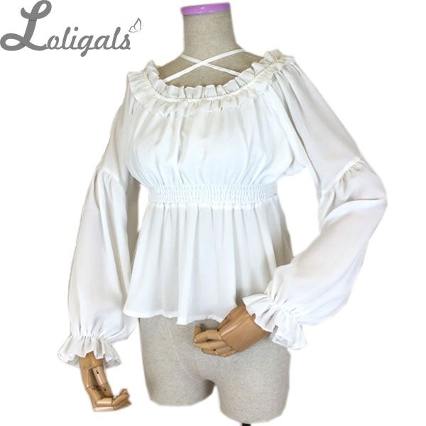 

women's blouses & shirts sweet long lantern sleeve chiffon blouse autumn off the shoulder top, White