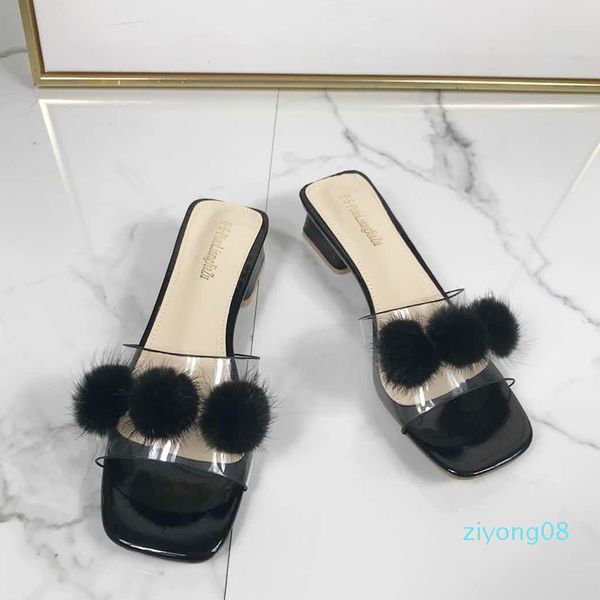 

slides women slippers 2020 summer style mid-heel sandals for women z08, Black