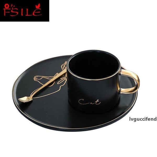 

gilt black coffee cup creative ceramic coffee mug and saucer spoon three-piece lovers tumbler office water cup for coffee milk t200506