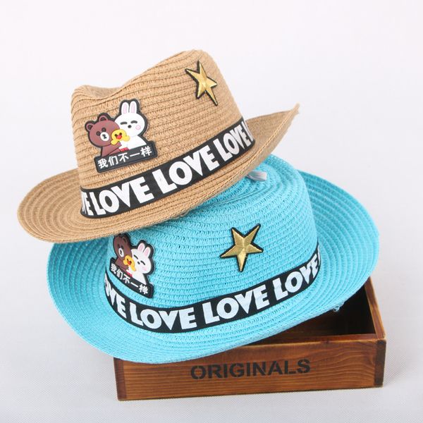 

children's straw hat cowboy hat summer sun-resistant sun korean wave boy's yan chu mao good breathability beach, Yellow