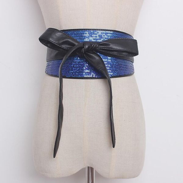 

women's runway fashion sequins beaded pu leather cummerbunds female dress corsets waistband belts decoration wide belt r992, Black;brown