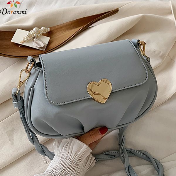 

doranmi quality flap bags for women 2020 heart metal shoulder bag wrinkled crossbody bag small solid saddle bolsos mujer bg823