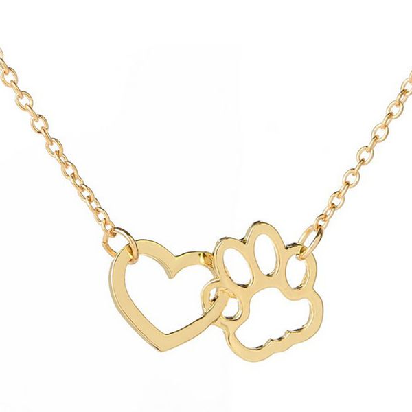 

2020 hollow pet footprint necklaces cute animal dog cat love heart pendant necklace for women girls jewelry gifts fspxl292, Silver