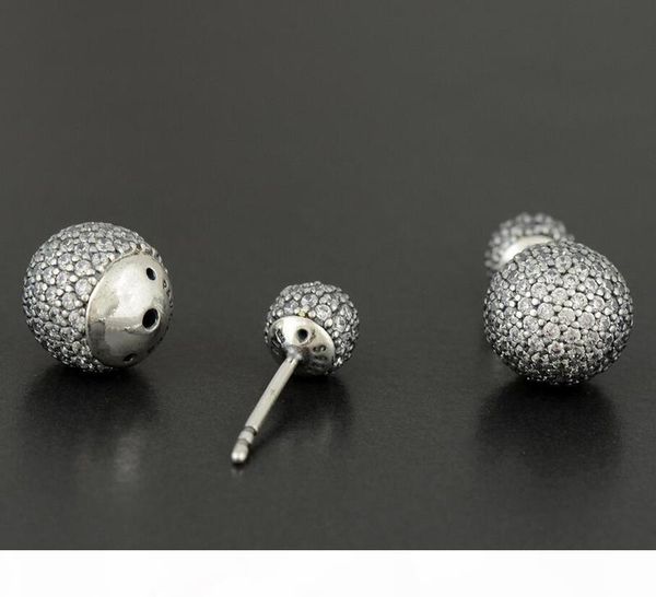 

высокое качество 100% s925 стерлингового серебра серег европейский pandora стиль ювелирных изделий pave капли серьги стержня с clear cz, Golden;silver