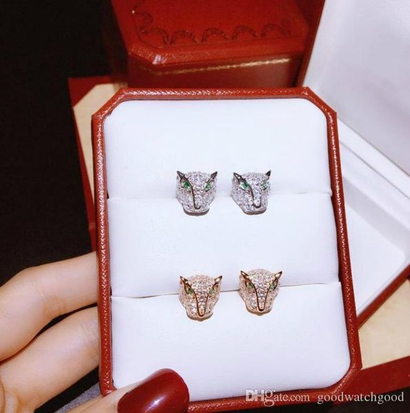 

luxury jewelry earring woman designer panthÃ¨re de c series 925 sterling silver animal leopard head stud earring 2 colors wedding jewelry, Golden;silver