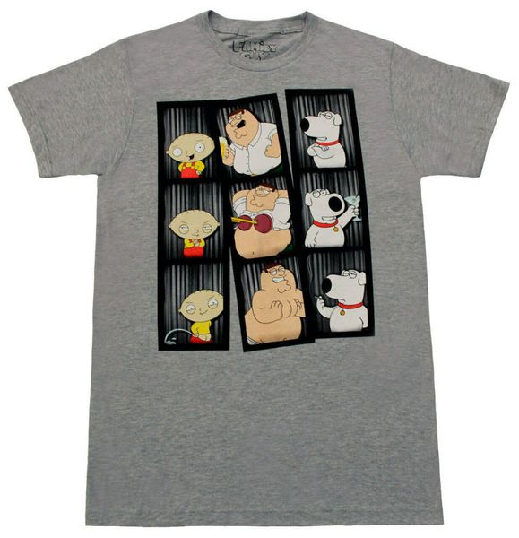 

Adult Mens Family Guy Stewie Peter Brian funny photo poses Heather Gray T shirt