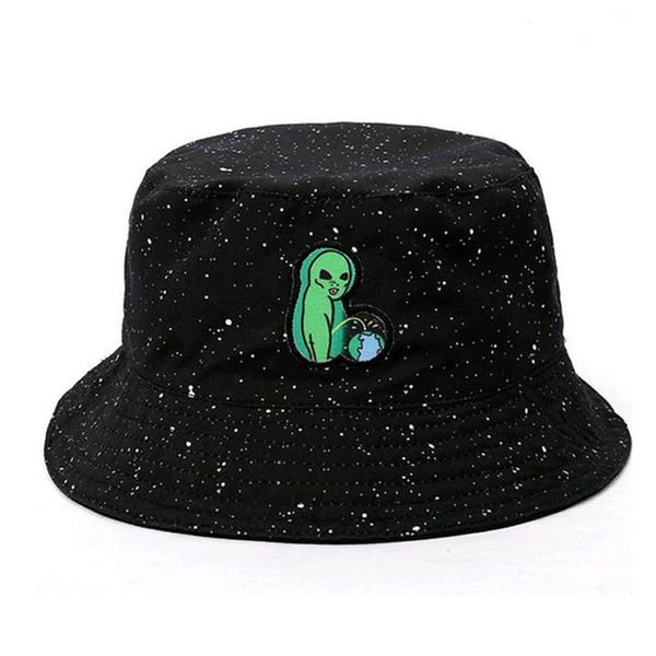 

cool black print pattern bucket hats for women men fishing hat sun summer sunscreen fisherman panama double side hip hop cap, Blue;gray