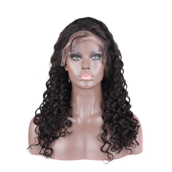 

poker face loose wave long remy hair peruvian lace frontal wigs 16-26 inch weaves human long hair front wig, Black