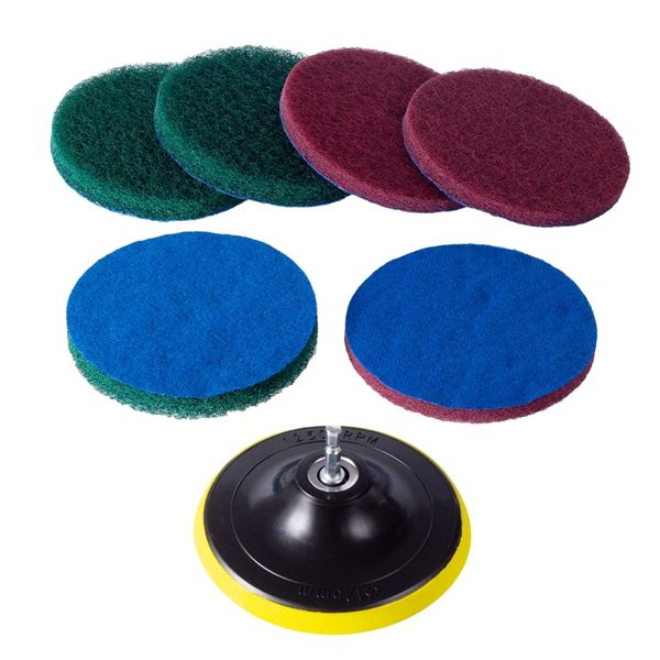 

5 inch drill power brush tile scrubber scouring pads cleaning kit, heavy duty household cleaning tool (drill not included
