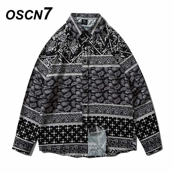 

oscn7 повседневная рубашка с длинным рукавом печатный мужчины высокий высокий fall 2020 уличная женщины рубашка ретро рубашки мужские haruju, White;black