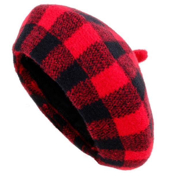 

lady spring winter berets hat painter style hat women wool vintage berets grid color caps female bonnet warm walking cap, Blue;gray