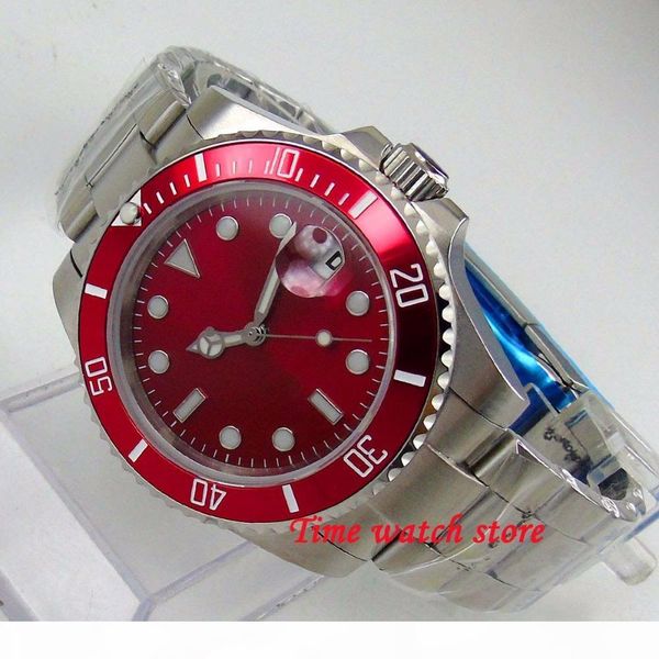 

luxury 40mm men' red sterile dial luminous sapphire glass miyota 8215 automatic movement wrist watch men 181, Slivery;brown