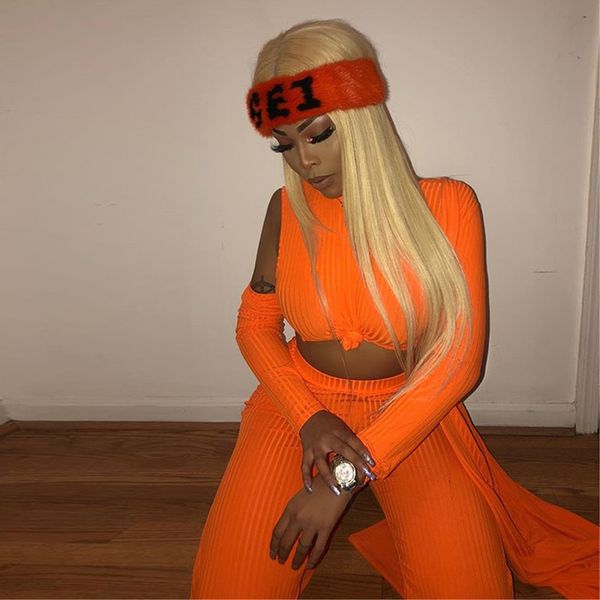 

kgfigu new design women sets 2019 autumn winter two pieces outfits neon orange ribbed women wide leg pants sweat suits sleeve, Gray