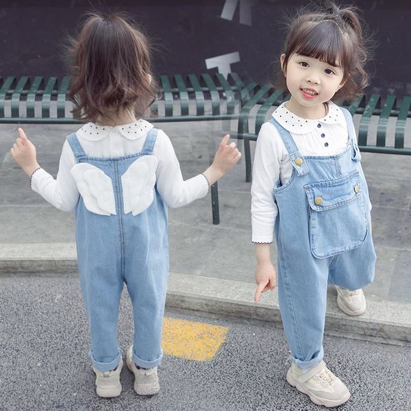 

children's denim panty panty wings belt pants 2019 autumn new korean style baby girl's foreign style autumn clothes children, Blue
