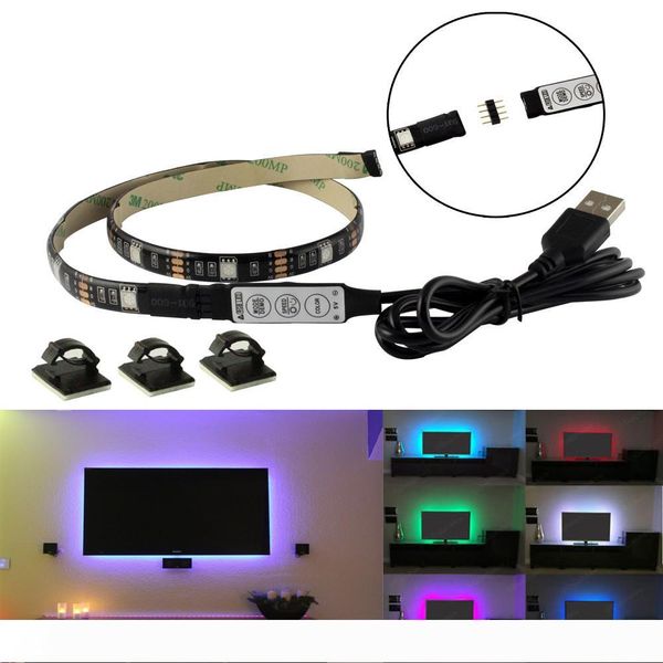 

5v usb rgb led strips light tv black pcb waterproof 1m 30leds smd 5050 with rgb mini controller for computer case pc background