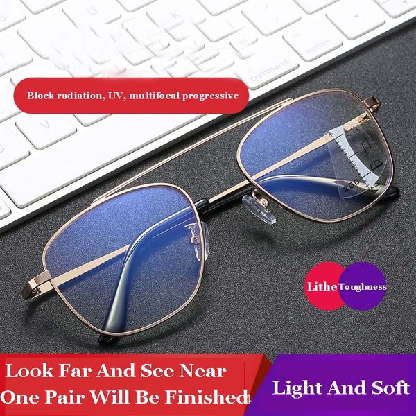 

ultralight multifocal progressive reading glasses men women metal frame eyeglasses anti-blue light bifocal presbyopia glasses, White;black