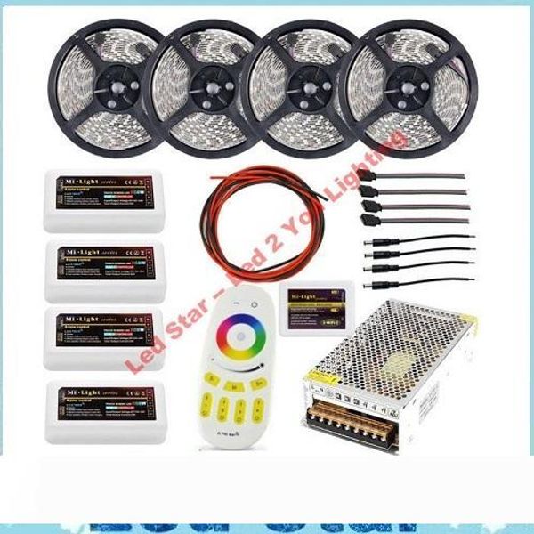 

20m WIFI mi light led strip lighting RGBW RGB RGBWW 5050 12V + 4pcs Controller +4 Zone group remote + Power adapter Free ship