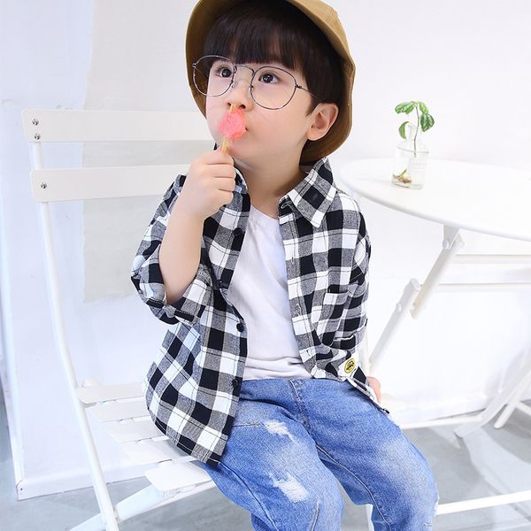 

ybq8s long-sleeved for boys casual loose outer tong chen shan tong chen shan children's coat shirt wear children's shirt for boys, White;black
