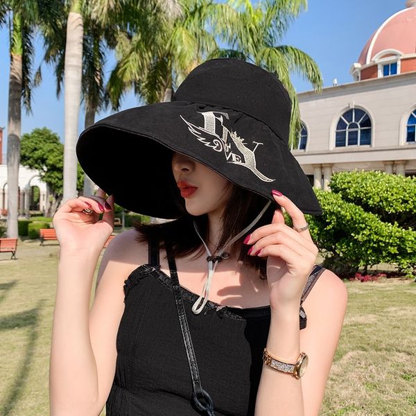 

fashion empty female korean sunscreen hat autumn uv-proof travel all-match holiday sunscreen hat, Blue;gray