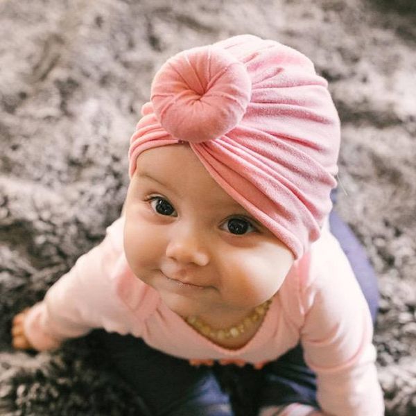 

new children's scarf cap head cap ball hat newborn round scarf baby meatball head hat headdress, Yellow