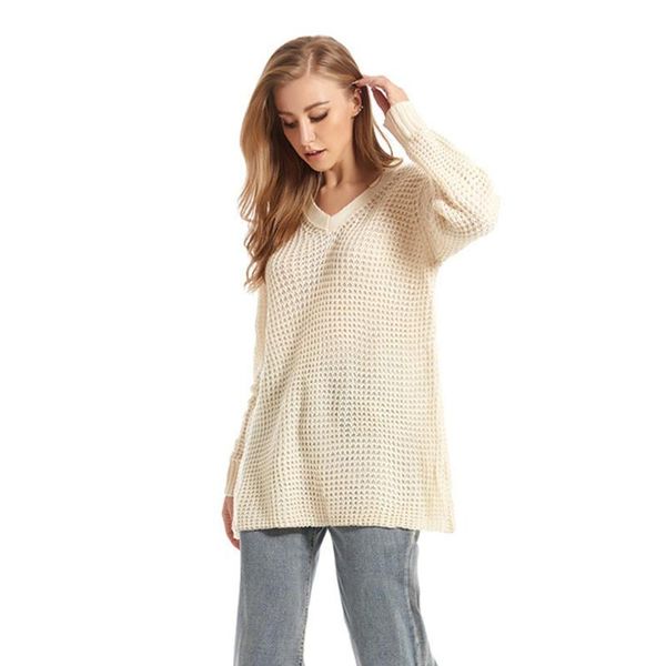 

2020 autumn winter thin sweater women knitted ribbed pullover sweater long sleeve v neck slim jumper soft warm pull femme#2, White;black