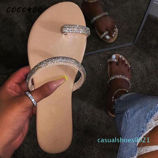 

2020 new fashion color amazon large size rhinestone temperament clip toe holiday beach sandals and slippers c21, Black