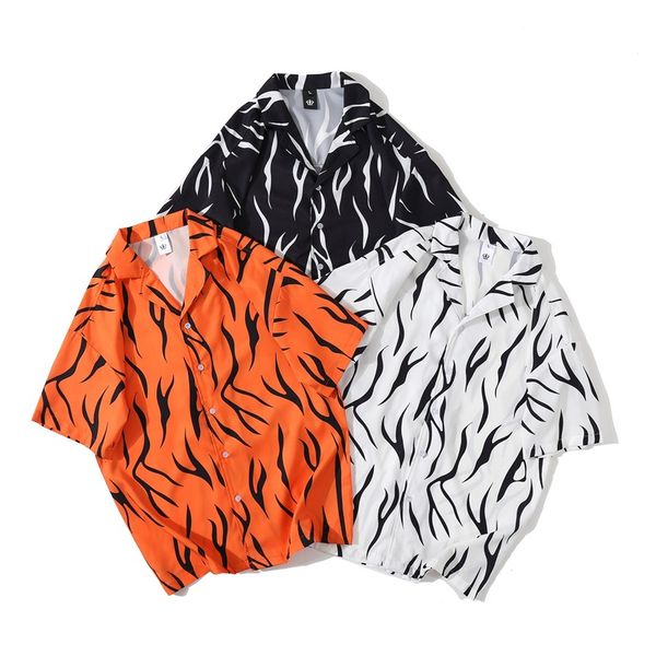 

korean style men striped print short sleeve shirt 2020 summer new mens and women loose shirts blouse vintage mannen shirts, White;black