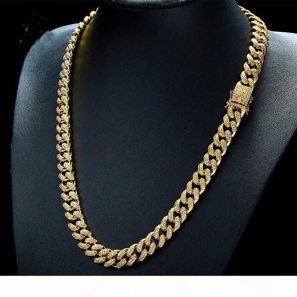 

18k real gold plated men large cuban chain hip hop full bling cubic zirconia necklace triple lock necklaces copper jewelry, Silver