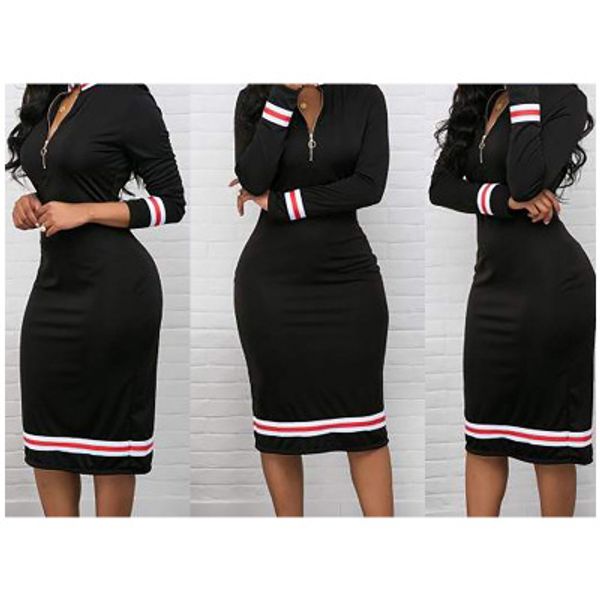 

women's dress women autumn zipper midi dress 2020 new slim skirts womens designer solid color dresses selling casual tight skirts, Black;gray