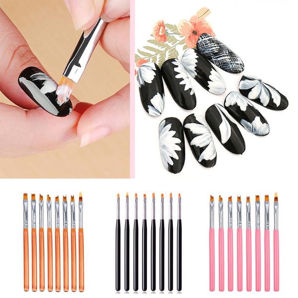 

nail art kits 8pcs brush wood handle manicure tool diy home salon uv gel painting pen girl beautiful l0710