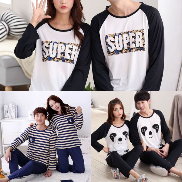 

spring and autumn couple pajamas long sleeve plus size thin korean style loose women's cute home clothes milk silk pajamas milk silk, Black;brown