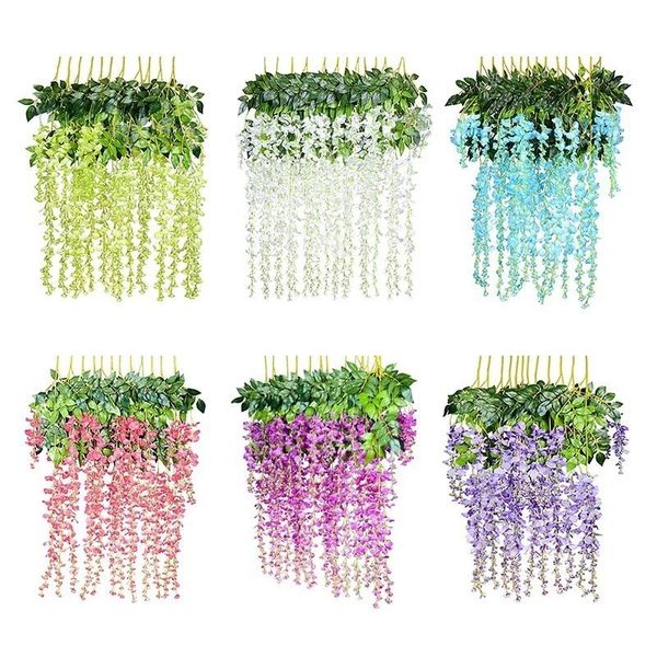 

12pcs 108cm artificial flower hanging plant silk wisteria fake flowers vine rattan wedding decoration home garden ornamental c18112601