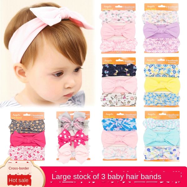 

new children's accessories set 61158 women's cute baby elastic hair band pure cotton bow hair band three red elastic headband, Slivery;white