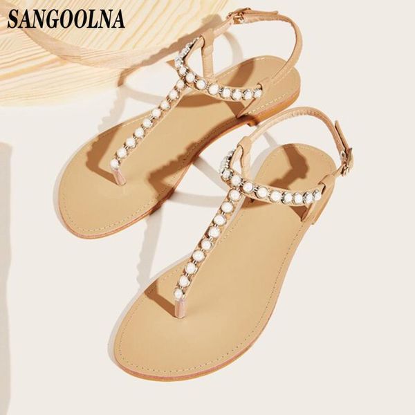 

women pearl sandals comfortable summer flat open toe breathable shoes women buckle strap casual sandals beach shoes, Black