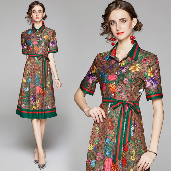 

лето runway урожай цветочные letters печати воротник лук с коротким рукавом кнопка фронт женщин ladies вскользь партия пляж ol-line midi пла, Black;gray