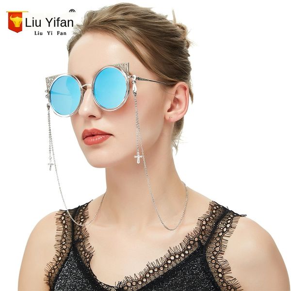 

7e32k cross cross- lace-up crystal lace-up fashion crystal glasses chain women's luo lita online celebrity lolita decorative chain lany, Blue
