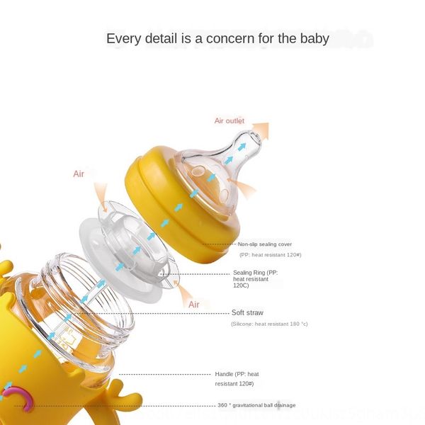 

новорожденный ребенок большого широкого калибра ребенка против падения стеклянной бутылки стеклянной бутылки с соломенной ручкой анти-метеор