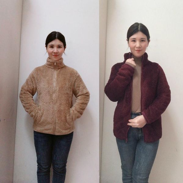 

women's fur & faux autumn winter double sided fleece jacket women thick outerwear girl fluffy warm khaki polar fabric coat oversize, Black