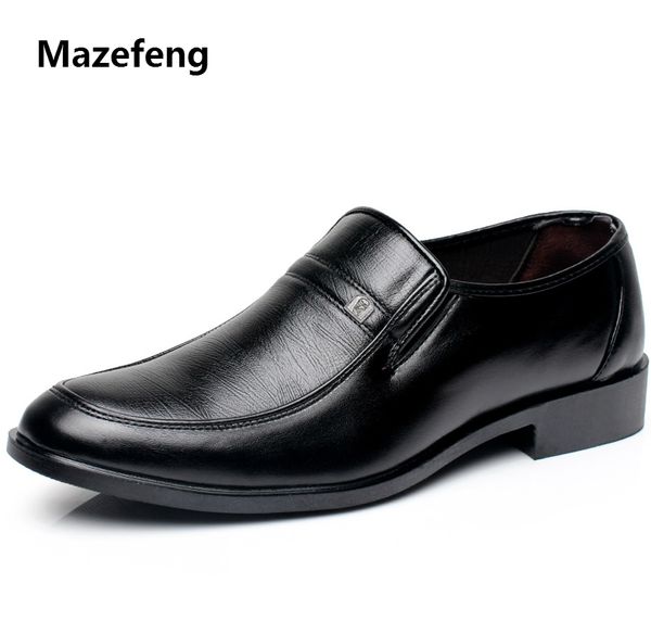 

mazefeng 2018 new male dress shoes fashional men business breathable cow leather square round toe men casual shoes leather shoes, Black