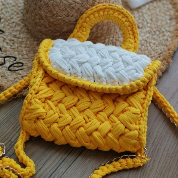 

contrat color hand-woven women handbag cotton crochet handmade women shoulder messenger bag chain small square women's bags 2020