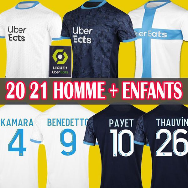 

20 21 olympique de marseille soccer jersey 2020 2021 payet thauvin 120 th anniversary men + kids maillots de football, Black;yellow