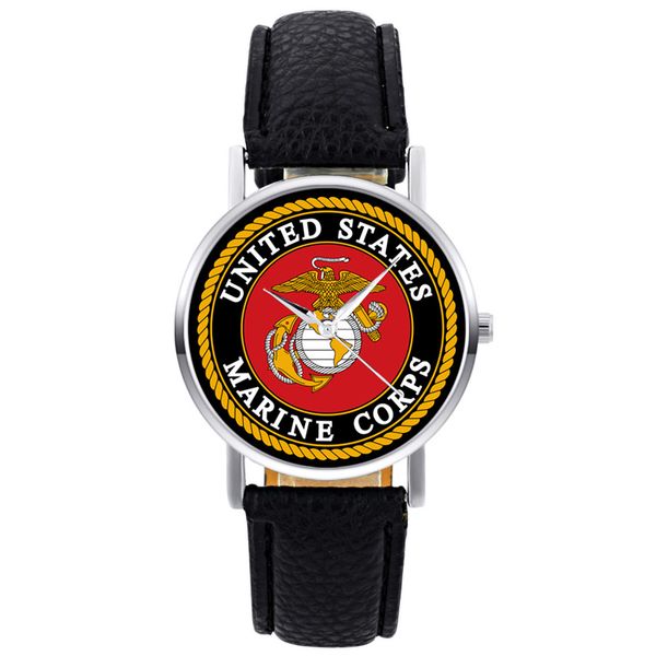 

2020 new fashion united states marine corps-usmc mens women quartz watch black leather marine sport wristwatch, Slivery;brown