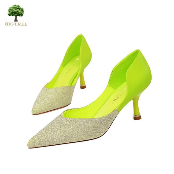 

bigtree women shoes rhinestone heels fashion brand pumps women shoes pointed wine glass with kitten heels 2020 low, Black