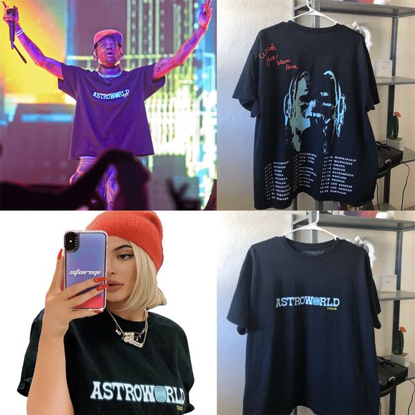 

19ss travis scott astroworld t shirt men women 1:1 ravis scott t shirts streetwear kanye west astroworld tshirt, White;black