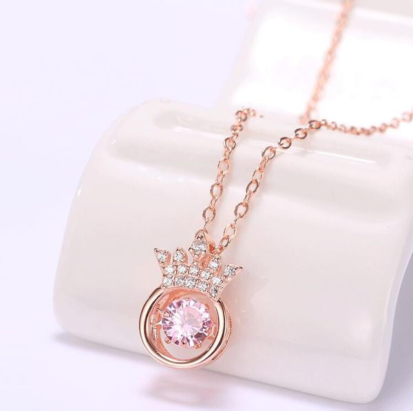 

fashion beating diamond crown necklace with 18k rose gold clavicle chain 925 sterling silver necklace jewelry for ladys